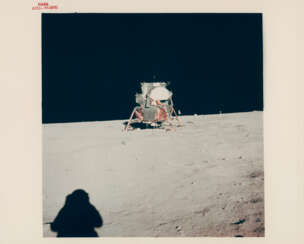 Tranquillity Base on the way back from Little West Crater; Buzz Aldrin taking samples; final view of the lunar surface, July 16-24, 1969