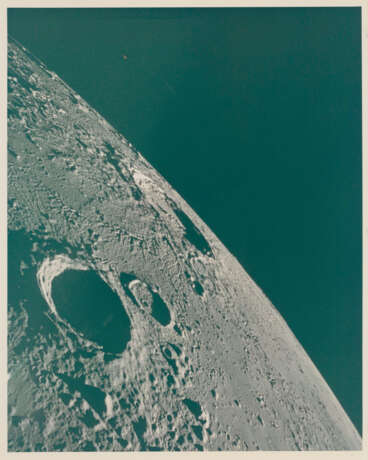 The LM Intrepid in lunar orbit; lunar horizon over Crater Copernicus at Sunrise, November 14-24, 1969 - фото 3