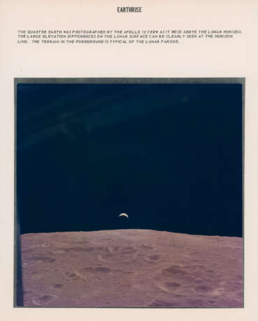 Crescent Earth emerging over the lunar horizon; crescent Earthrise, seen from the LM during the descent to the lunar surface, November 14-24, 1969 - photo 3