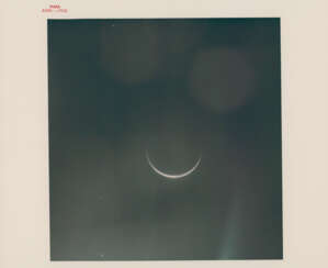 Very thin crescent of Earth, homebound; the Moon from a perspective not visible from Earth, November 14-24, 1969