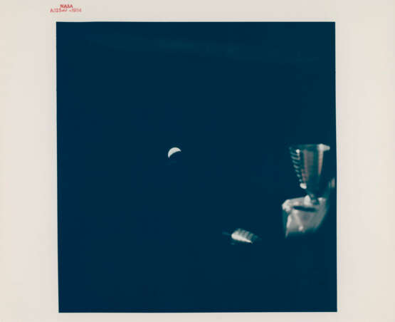 Crescent Earth from deep space; sunlight entering the LM Aquarius; astronaut sleeping in the dark; crescent Earth above the LM thruster, April 11-17, 1970 - photo 7