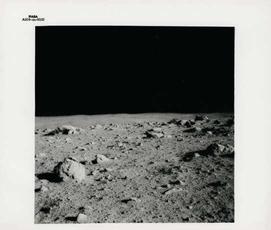 Moonscapes at station C’: towards Cone Crater; lunar valley; Saddle Rock in the distance; boot prints in the lunar soil, January 31-February 9, 1971, EVA 2 - photo 1
