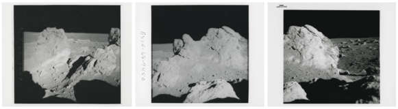 Moonscapes at station C1: panoramic sequence of Saddle Rock; Fra Mauro landing site; Saddle Rock; astronaut’s shadow, January 31-February 9, 1971, EVA 2 - Foto 1