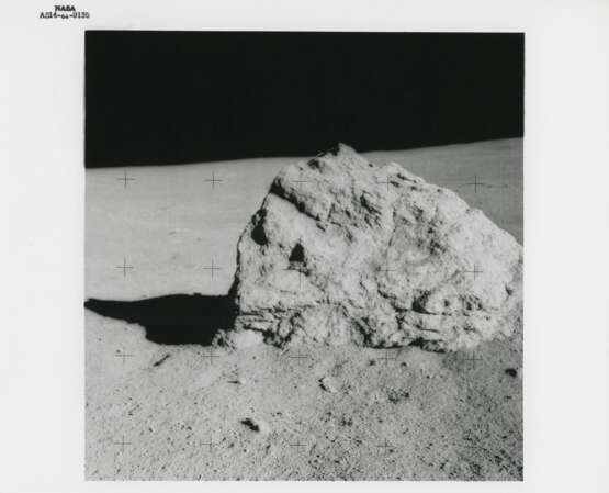 Portrait of Weird Rock; panoramic sequence toward Old Nameless Crater, station F, January 31-February 9, 1971, EVA 2; Edgar Mitchell with the MET on his way back to the LM - фото 1