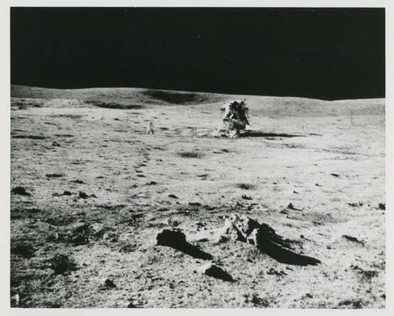 Alan Shepard back to the LM Antares; moonscapes at station G; Shepard and shadows at station G1; moonscape at station H, January 31-February 9, 1971, EVA 2 - photo 1