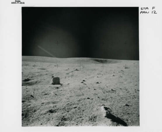 Portrait of Weird Rock; panoramic sequence toward Old Nameless Crater, station F, January 31-February 9, 1971, EVA 2; Edgar Mitchell with the MET on his way back to the LM - photo 8