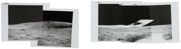 Telephoto panoramas of Pluton Crater and Hill 305 [Mosaics]; Mount Hadley in shadow; the Sun rising, from the top hatch of the LM, July 26-August 7, 1971, stand up EVA - Foto 1