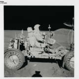 David Scott at his Commander seat of the Lunar Rover; Scott driving the Rover; the Swann Range behind the Rover antenna, July 26-August 7, 1971, EVA 2 - фото 1