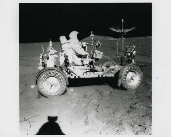 David Scott at his Commander seat of the Lunar Rover; Scott driving the Rover; the Swann Range behind the Rover antenna, July 26-August 7, 1971, EVA 2 - фото 3