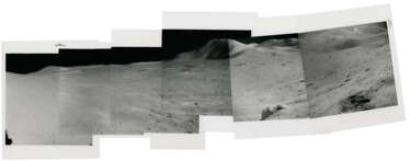 Panoramic view [Mosaic] of the Hadley-Apennine Valley seen from the green boulder at station 6A, July 26-August 7, 1971, EVA 2