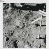 Views at station 9: James Irwin at the Rover; remarkable rock seen on the way; Fresh Crater; the Rover; geological investigations, July 26-August 7, 1971, EVA 3 - photo 14