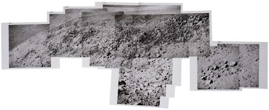 Telephoto panorama [Mosaic] of the far wall of Hadley Canyon showing the “Trophy Point” promontory dividing the two arms of the rille, station 10, July 26-August 7, 1971, EVA 3 - photo 1