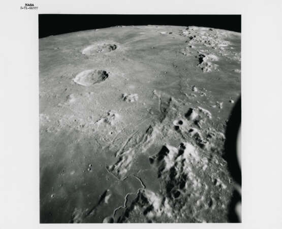 Hadley-Apennine landing site; Crater Proclus; Crater Paracelsus at the terminator, taken by Fairchild metric camera; vertical view of the landing site, July 26-August 7, 1971 - photo 1
