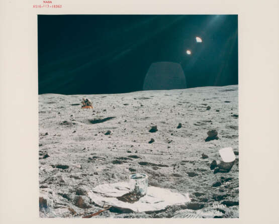 Views at the lunar-science station: the Sun illuminating the LM Orion and John Young; the Rover in front of Stone Mountain; TV pictures, April 16-27, 1972, EVA 1 - photo 1