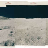 Panoramic view [Mosaic] of Charles Duke exploring the moonscape near Plum Crater, station 1, April 16-27, 1972, EVA 1 - Foto 1