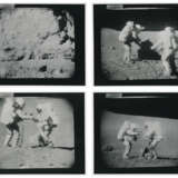 John Young pointing the Rover antenna toward Earth; TV pictures at Wreck Crater; Charles Duke hammering a double core tube, station 8, April 16-27, 1972, EVA 2 - photo 3