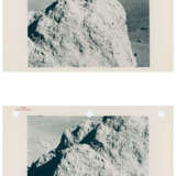 The majestic Earth above a large lunar boulder; diptych of a rock; TV picture of the Earth; Nansen Crater, station 2, December 7-19, 1972, EVA 2 - фото 3