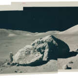 Panoramic view [Mosaic] of Harrison Schmitt, Tracy’s Rock and the Lunar Rover, station 6, December 7-19, 1972, EVA 3 - photo 1