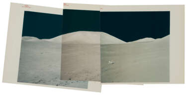 Panoramic view [Mosaic] of Harrison Schmitt and the Rover in the Valley of Taurus-Littrow, station 8, December 7-19, 1972, EVA 3