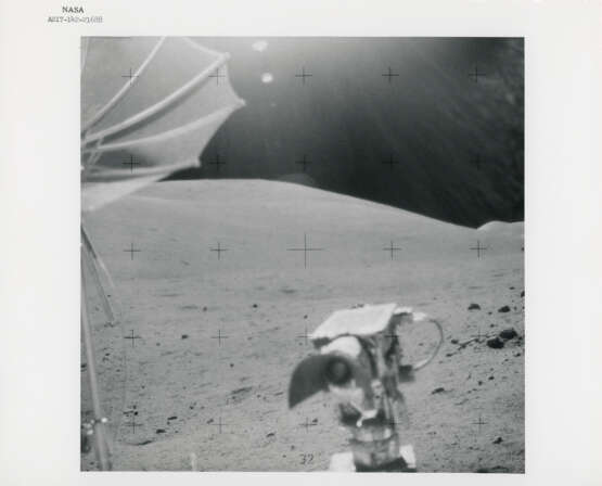 The Lunar Rover; lunarscapes during sunny traverse from station 7; the exotic boulder and geological investigations; Rover tracks, station 8, December 7-19, 1972, EVA 3 - фото 4