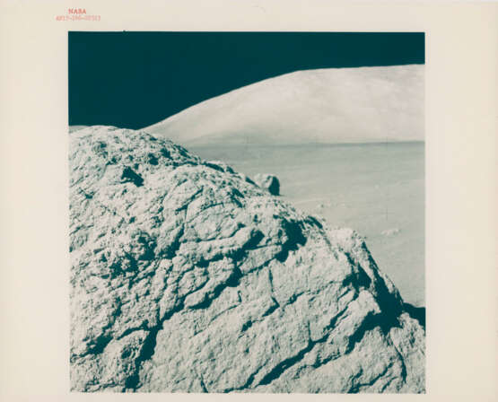 Harrison Schmitt near the Rover; lunarscape; shadow and boulder; diptych of boulder; Schmitt taking samples; summit of the North Massif, station 7, December 7-19, 1972, EVA 3 - фото 10