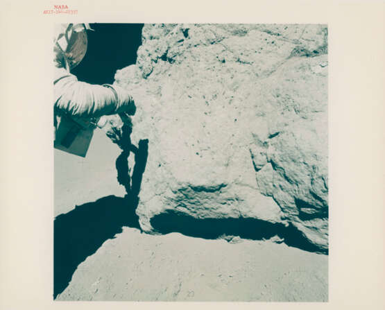 Harrison Schmitt near the Rover; lunarscape; shadow and boulder; diptych of boulder; Schmitt taking samples; summit of the North Massif, station 7, December 7-19, 1972, EVA 3 - фото 12