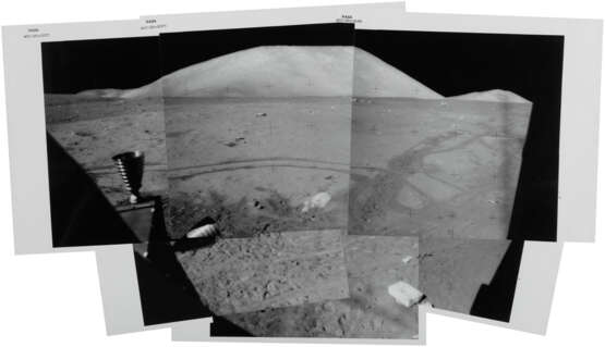Panoramic view [Mosaic] of the Taurus-Littrow landing site seen from the LM window before liftoff, December 7-19, 1972, post EVA 3 - Foto 1
