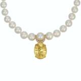 COLORED SAPPHIRE, DIAMOND AND CULTURED PEARL NECKLACE - фото 1