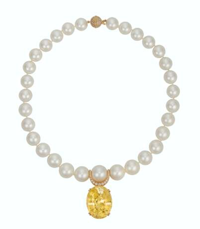 COLORED SAPPHIRE, DIAMOND AND CULTURED PEARL NECKLACE - фото 2