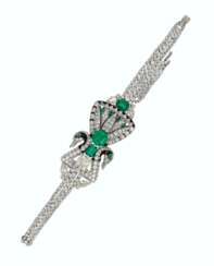 DIAMOND, EMERALD AND MULTI-GEM DOUBLE-SWAN CONCEALED WATCH-B...
