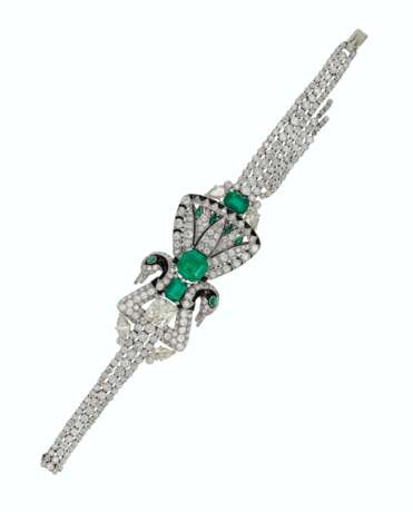 DIAMOND, EMERALD AND MULTI-GEM DOUBLE-SWAN CONCEALED WATCH-B... - фото 1