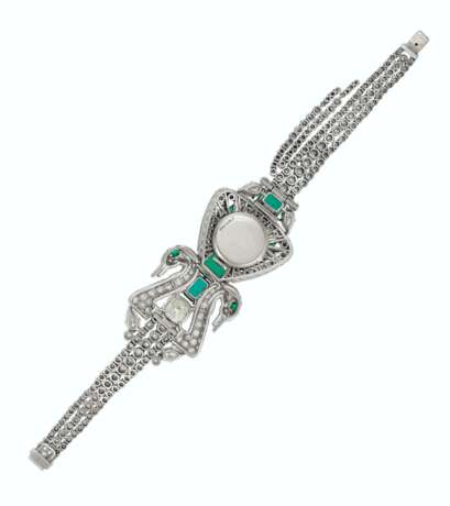 DIAMOND, EMERALD AND MULTI-GEM DOUBLE-SWAN CONCEALED WATCH-B... - photo 2
