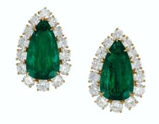 EMERALD AND DIAMOND EARRINGS, JACQUES TIMEY, ATTRIBUTED TO H...