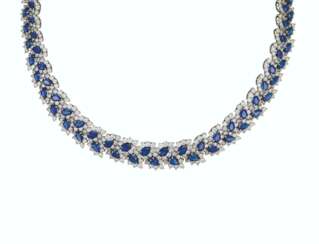 SAPPHIRE AND DIAMOND 'LEAF' NECKLACE, TIFFANY & CO