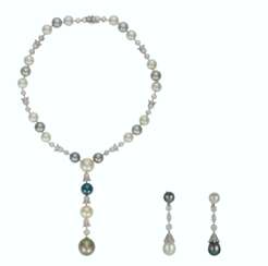 SET OF CULTURED PEARL AND DIAMOND JEWELRY, CARTIER