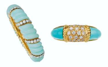 GROUP OF TURQUOISE AND DIAMOND JEWELRY, VAN CLEEF & ARPELS