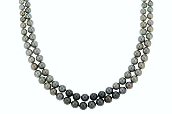DOUBLE-STRAND GRAY CULTURED PEARL AND DIAMOND NECKLACE - Foto 1
