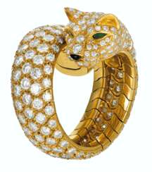DIAMOND, EMERALD AND ONYX 'PANTHÈRE' RING, CARTIER