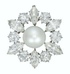ART DECO NATURAL PEARL AND DIAMOND BROOCH
