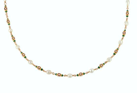 NATURAL PEARL, DIAMOND AND ENAMEL LONGCHAIN NECKLACE - фото 1