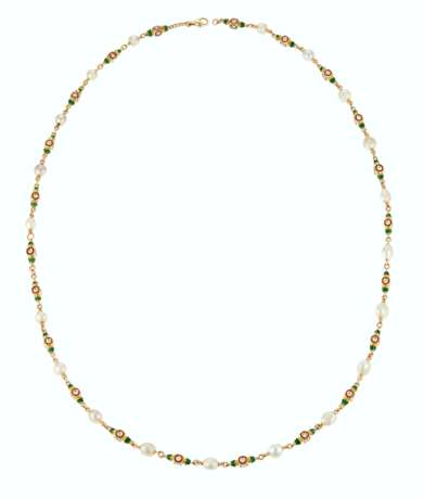 NATURAL PEARL, DIAMOND AND ENAMEL LONGCHAIN NECKLACE - фото 2