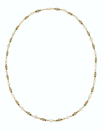 NATURAL PEARL, DIAMOND AND ENAMEL LONGCHAIN NECKLACE - фото 3