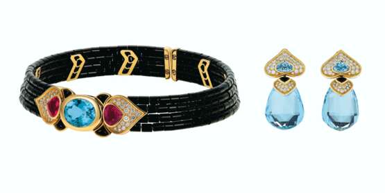 Marina B. DIAMOND AND MULTI-GEM 'PATU' CHOKER NECKLACE AND 'PIVOPOIRE'... - Foto 1