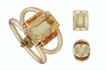 TWO CITRINE RINGS, SEAMAN SCHEPPS AND PATRICIA SCHEPPS VAILL...