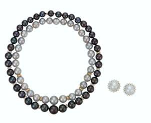 GROUP OF CULTURED PEARL AND DIAMOND JEWELRY