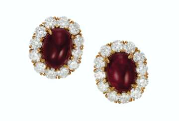 RUBY AND DIAMOND EARRINGS, JACQUES TIMEY, ATTRIBUTED TO HARR...