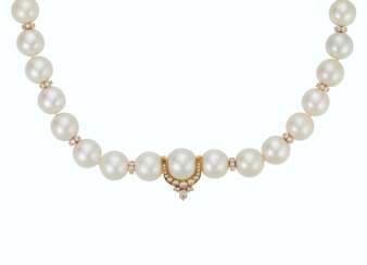 DIAMOND CLIP, HARRY WINSTON AND CULTURED PEARL AND DIAMOND N...