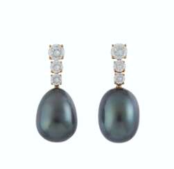 DIAMOND AND CULTURED PEARL EARRINGS, JACQUES TIMEY, ATTRIBUT...