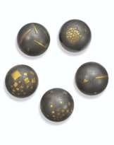 GROUP OF FIVE STEEL AND GOLD MARBLES, DANIEL BRUSH