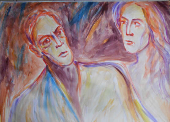 Gemälde „Adam und Eva. Unsere Tage.“, Gemischtes Medium, Gemischte Technik, Impressionismus, Alltagsleben, 2020 - Foto 1
